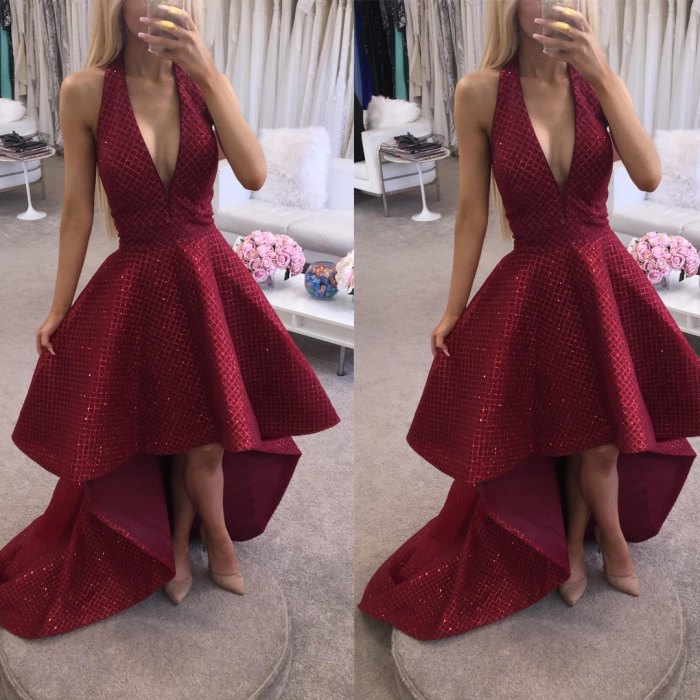 Red floral wedding guest dress