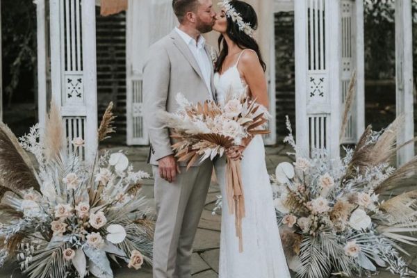 Red boho wedding dress