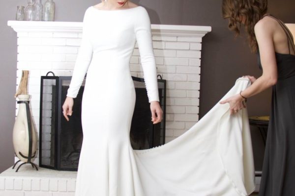 Satin long sleeve dress wedding