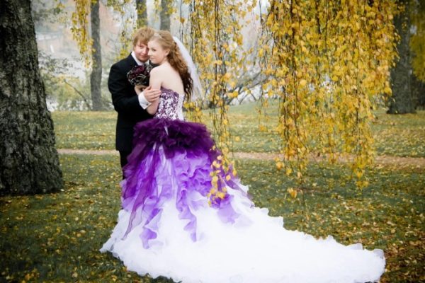 Purple and grey wedding dresses