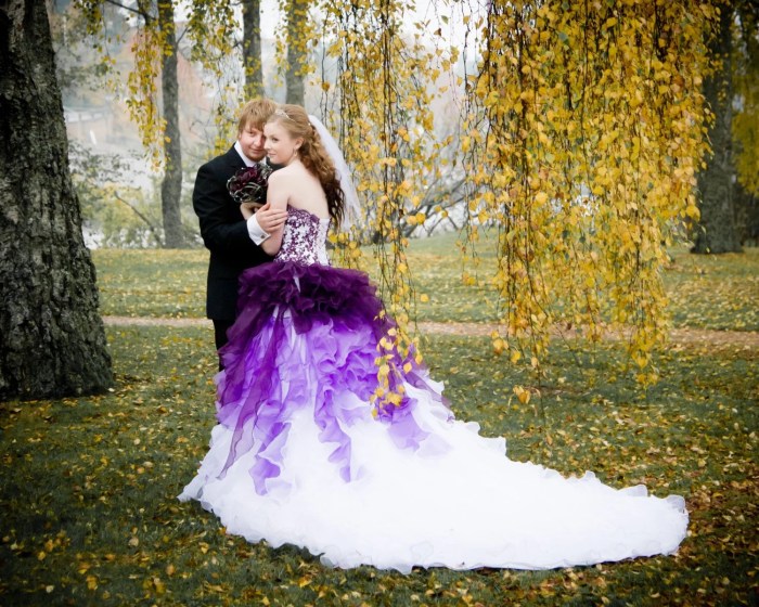 Purple and grey wedding dresses