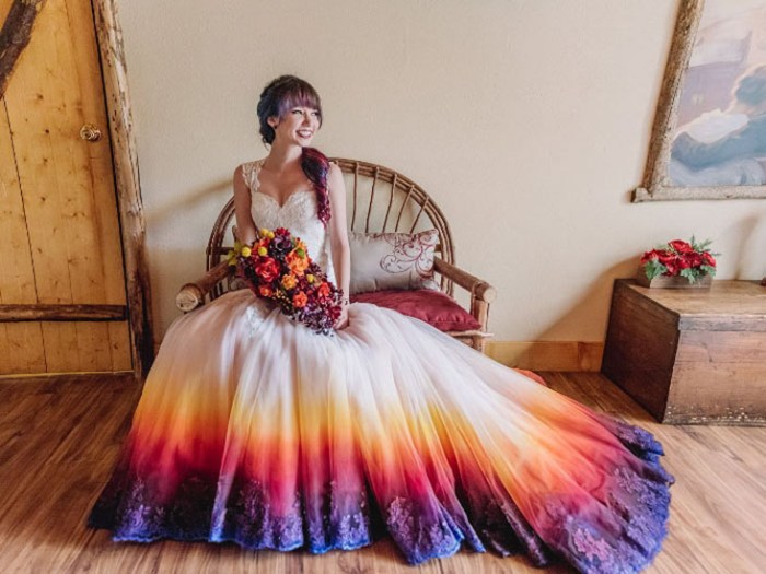 Rainbow colored wedding dresses