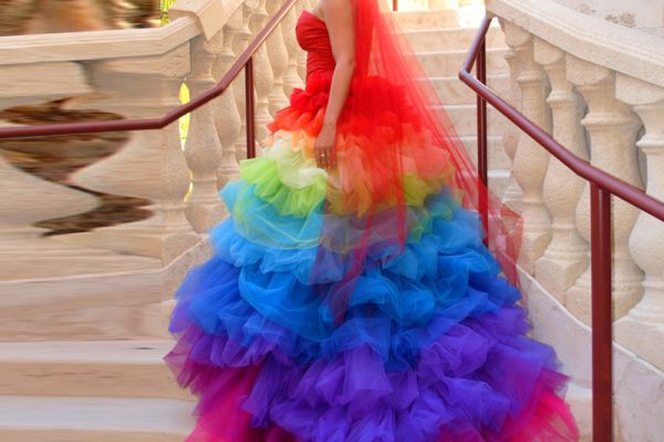 Rainbow colored wedding dresses