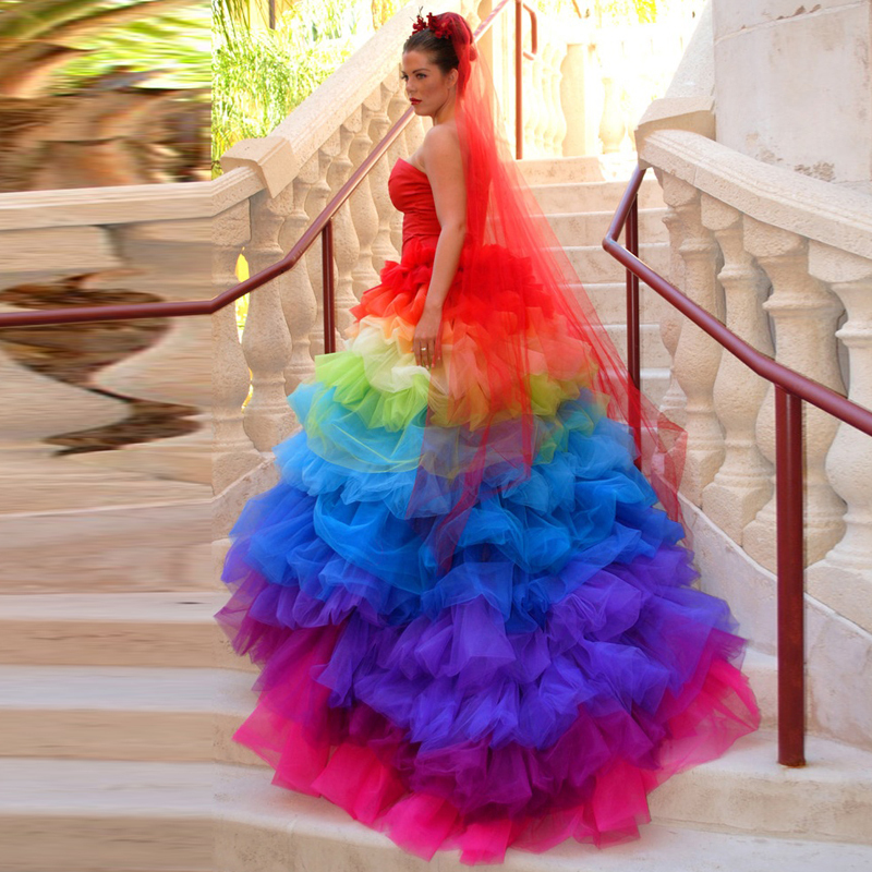 Rainbow colored wedding dresses